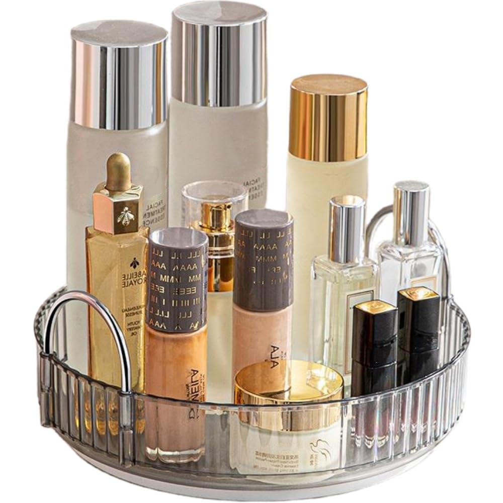 Cestativo 360° Rotating Makeup Organizer - Grey, 1 Tier High-Capacity Skincare & Cosmetics Storage