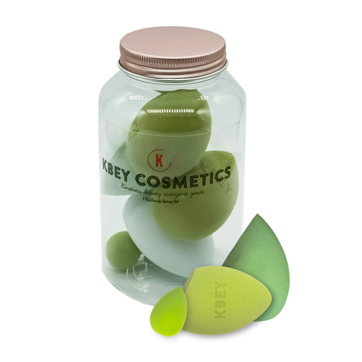 Kbey Cosmetics Green Makeup Sponge Set - 7 Latex-Free Blending Sponges For Foundation & Contouring