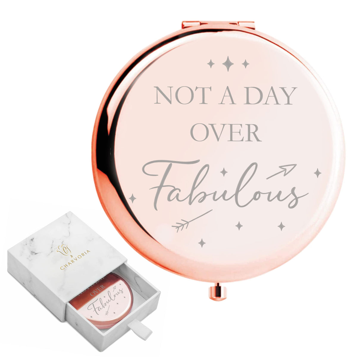 Cv Charvoria Rose Gold Compact Mirror - Birthday Gifts For Women, Friends, Mom, Coworker