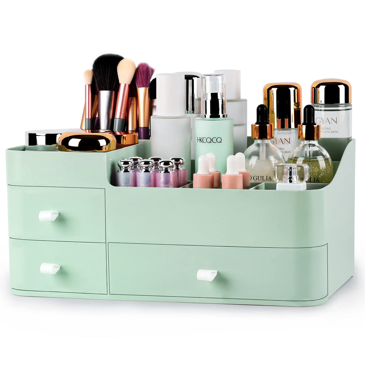 Onxe Large Capacity Makeup Organizer With Drawers For Vanity, Bathroom, And Bedroom - Green Plastic