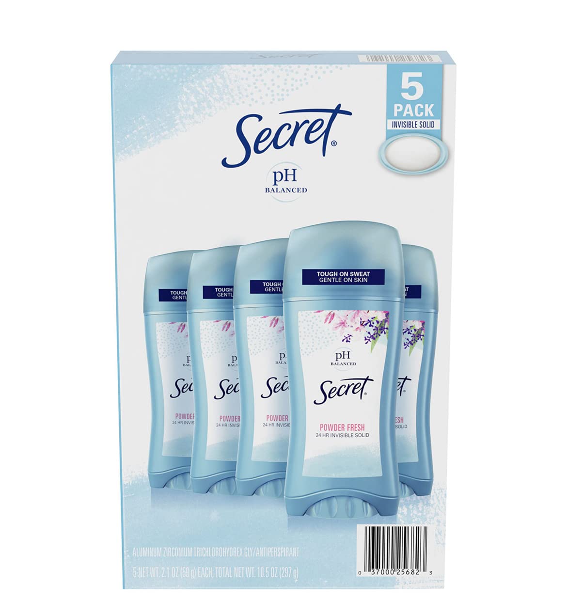 Secret Invisible Solid Deodorant, Powder Fresh, 2.6 Oz, 5 Pack, All-Day Protection