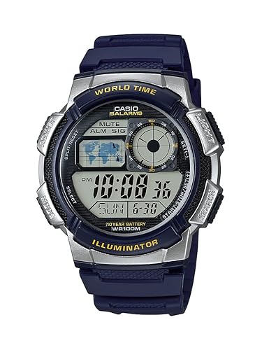 Casio Ae1000W Men'S Blue Digital Watch | 100M Wr, Multi Alarms, Stopwatch, Led Light