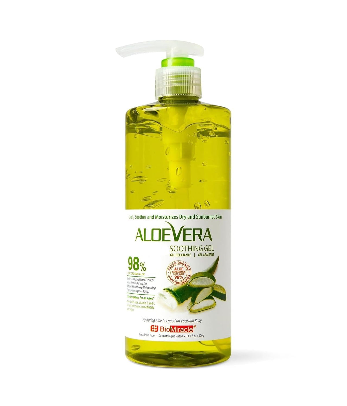 Biomiracle Aloe Vera Soothing Gel - 14.1 Fl Oz With 9 Natural Extracts For Deep Hydration