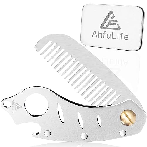 AhfuLife Stainless Steel Hair & Beard Comb - Multifunctional Folding EDC Comb with Bottle Opener