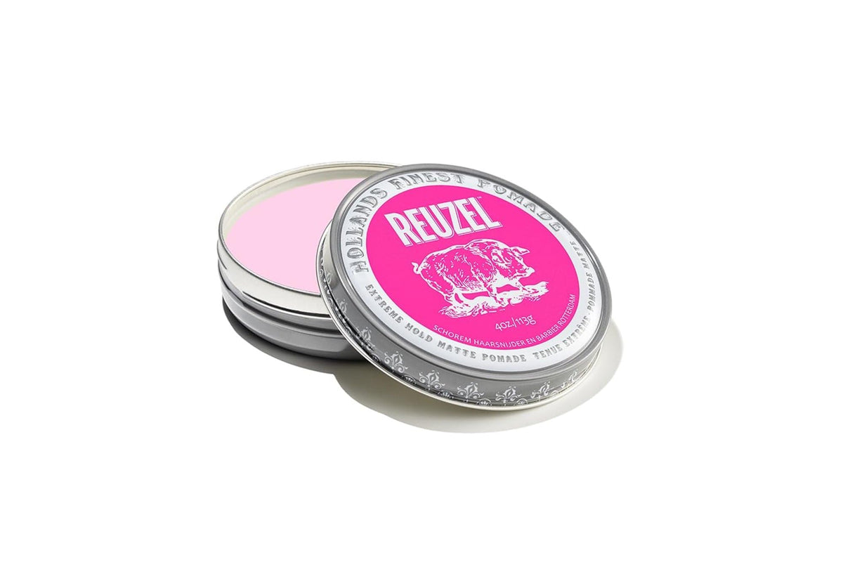 Reuzel Pink Extreme Hold Matte Pomade - Strong All Day Hold, Water Soluble, 4 Oz