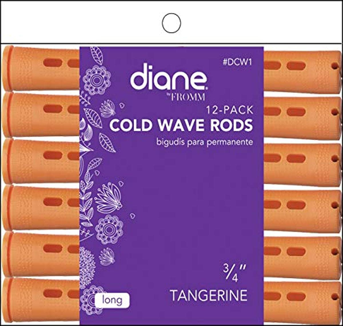 Diane Tangerine Cold Wave Rods, 3/4&quot; Size, 12 Count - Rubber Hair Curling Rods