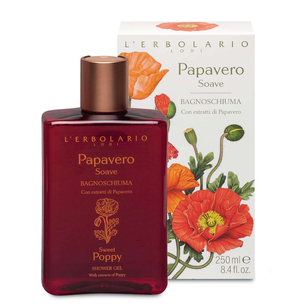 LErbolario Sweet Poppy Shower Gel  Nourishes  Moisturizes And Protects The Skin  Refreshing Bath And Shower Foam Provides Gen