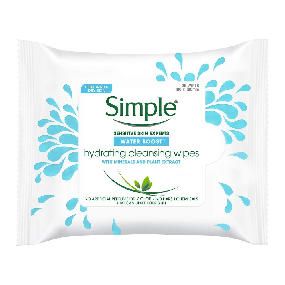 Simple Water Boost Hydrating Cleansing Wipes, 150 Wipes (6 Packs Of 25) - Rejuvenated Cotton