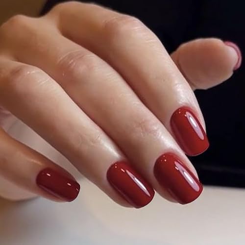 GLAMERMAID Extra Short Squoval Press on Nails, 24Pcs Red Glossy UV Finish Gel Manicure Kits