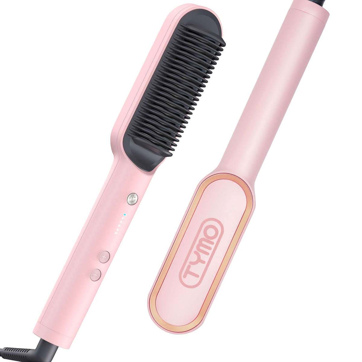 TYMO Ring Hair Straightener Brush - Fast Heating, 5 Temp Settings, Anti-Scald - Sakura Pink