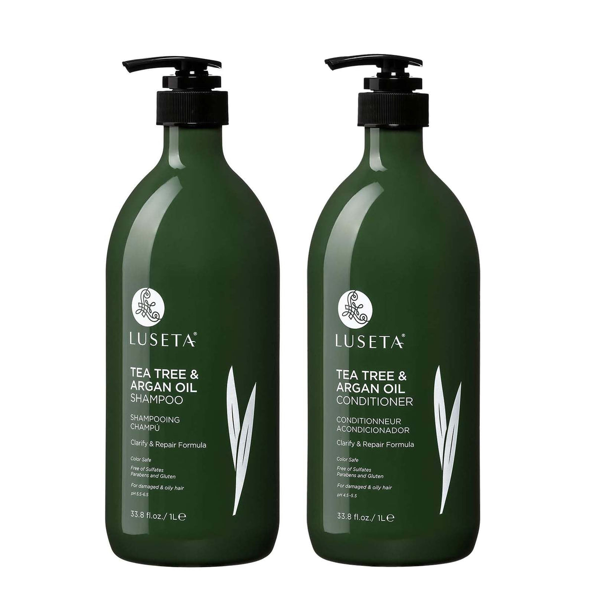 L Luseta Tea Tree & Argan Oil Detangling Shampoo & Conditioner Set, 33.8 Oz (Pack Of 2