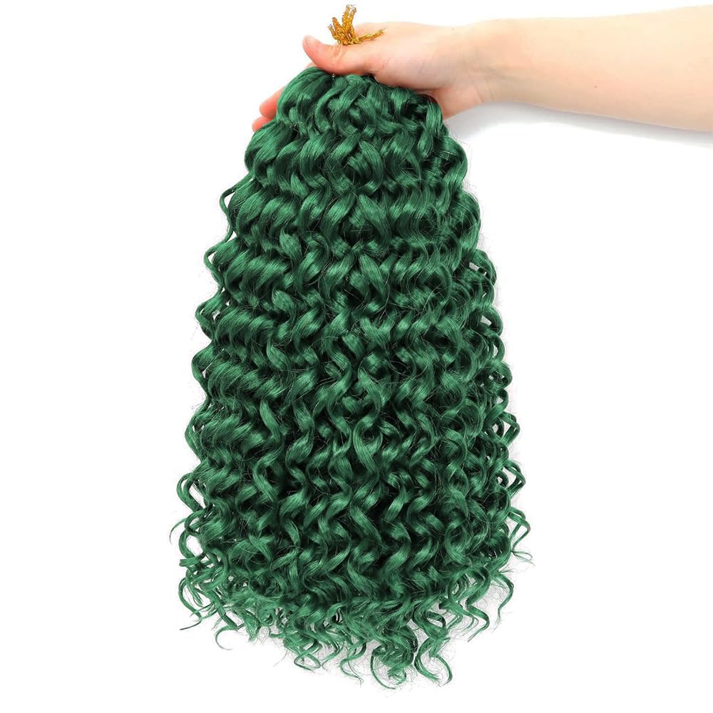 Elaogi Gogo Curl Crochet Hair - 8 Inch Water Wave Braiding Hair, Dark/Green (Pack Of 6)