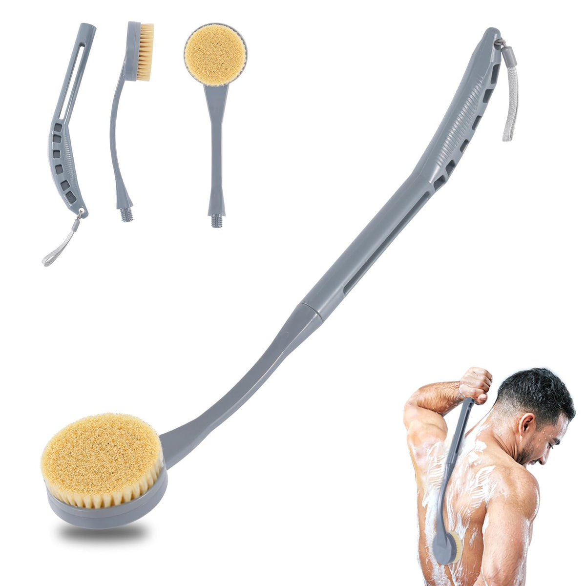 Gobiteli Back Scrubber For Shower, 20.5&quot; Long Handle Bath Brush For Deep Cleaning, Grey