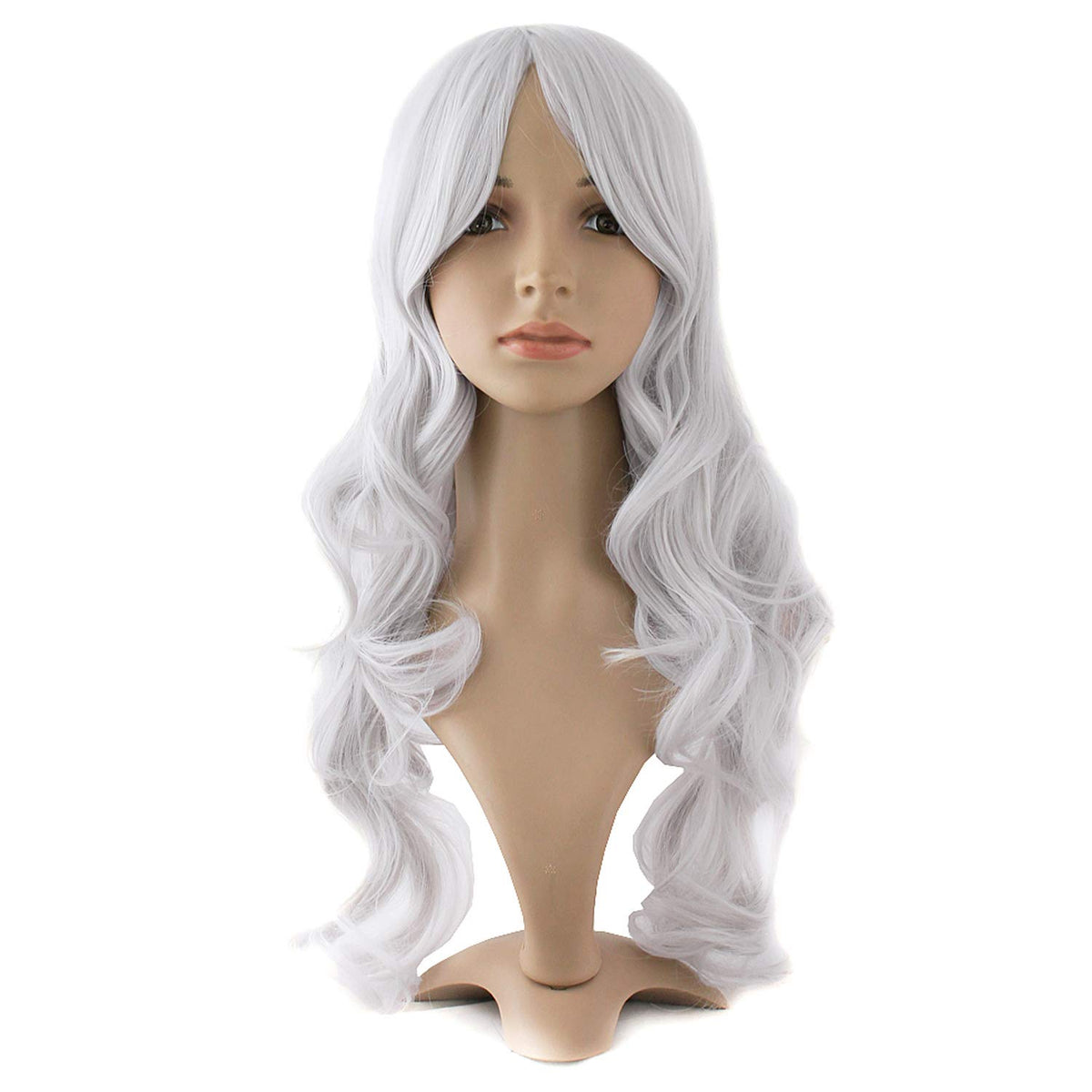 Mapofbeauty 24&quot; Silver Grey Long Wavy Synthetic Wig For Women - Party & Fashion Use