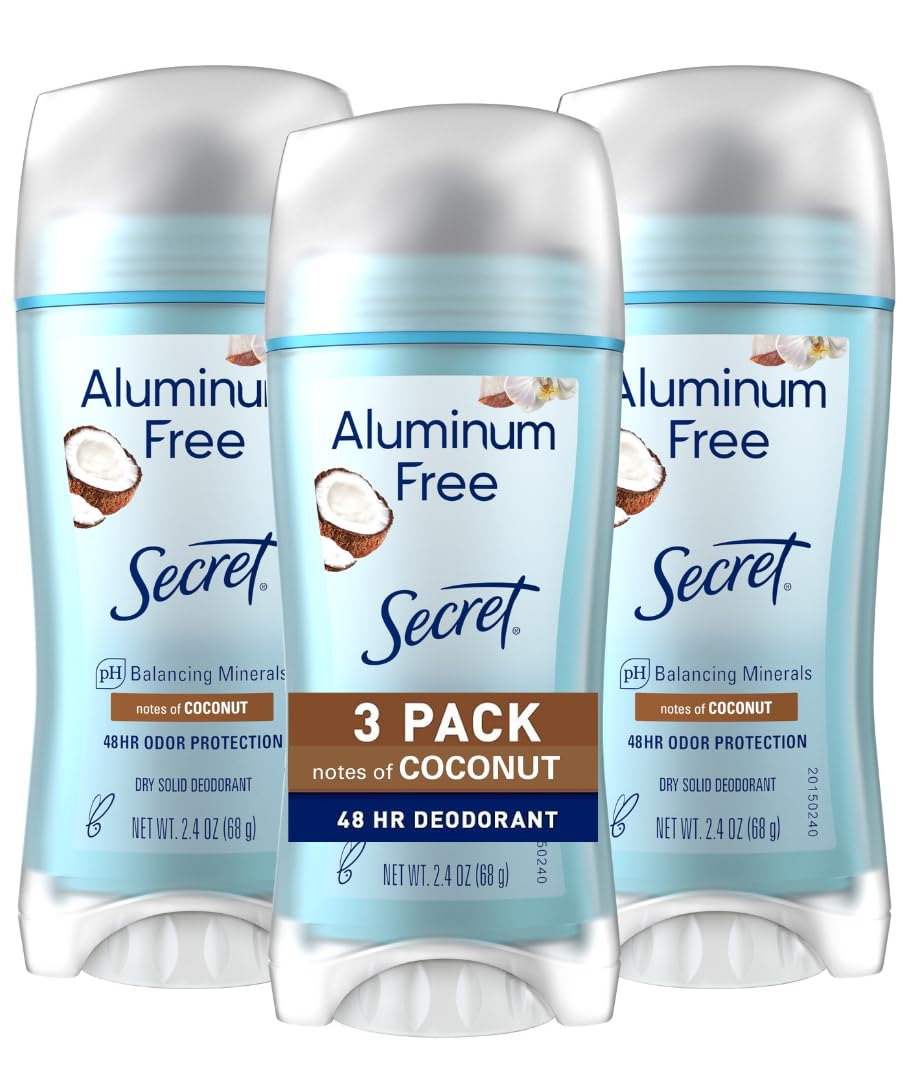 Secret Aluminum Free Deodorant For Women, 48Hr Odor Protection, Coconut Scent, 3-Pack