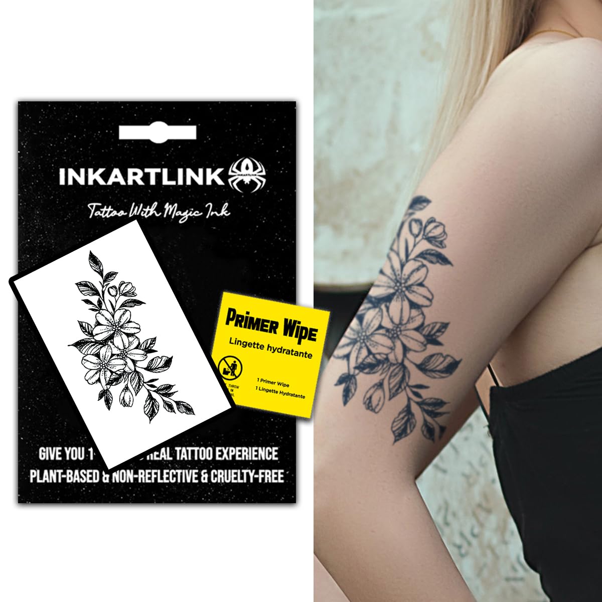 Inkartlink Waterproof Semi-Permanent Flower Tattoo - 15-Day Temporary Design For Women (Flowers 3)