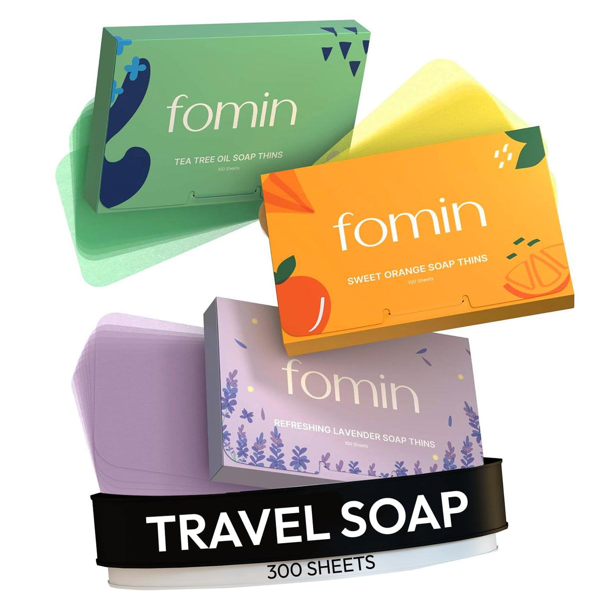 Fomin Antibacterial Travel Soap Sheets - 300 Dissolvable Hand Washing Sheets, Variety Pack