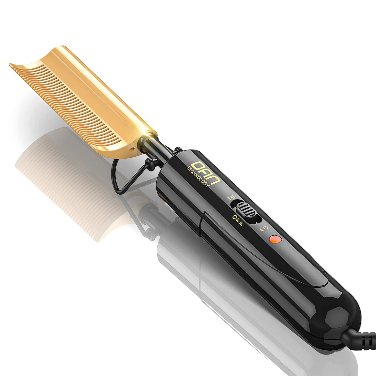 DAN Technology Curved Ceramic Hair Straightener & Heat Press Comb, 450°F Dual Voltage, Black