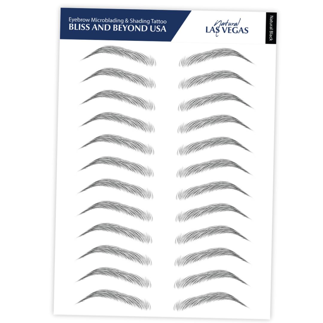 Bliss And Beyond Usa Waterproof Eyebrow Tattoo Stickers - Natural Black, 12 Pairs, Hair Stroke Look