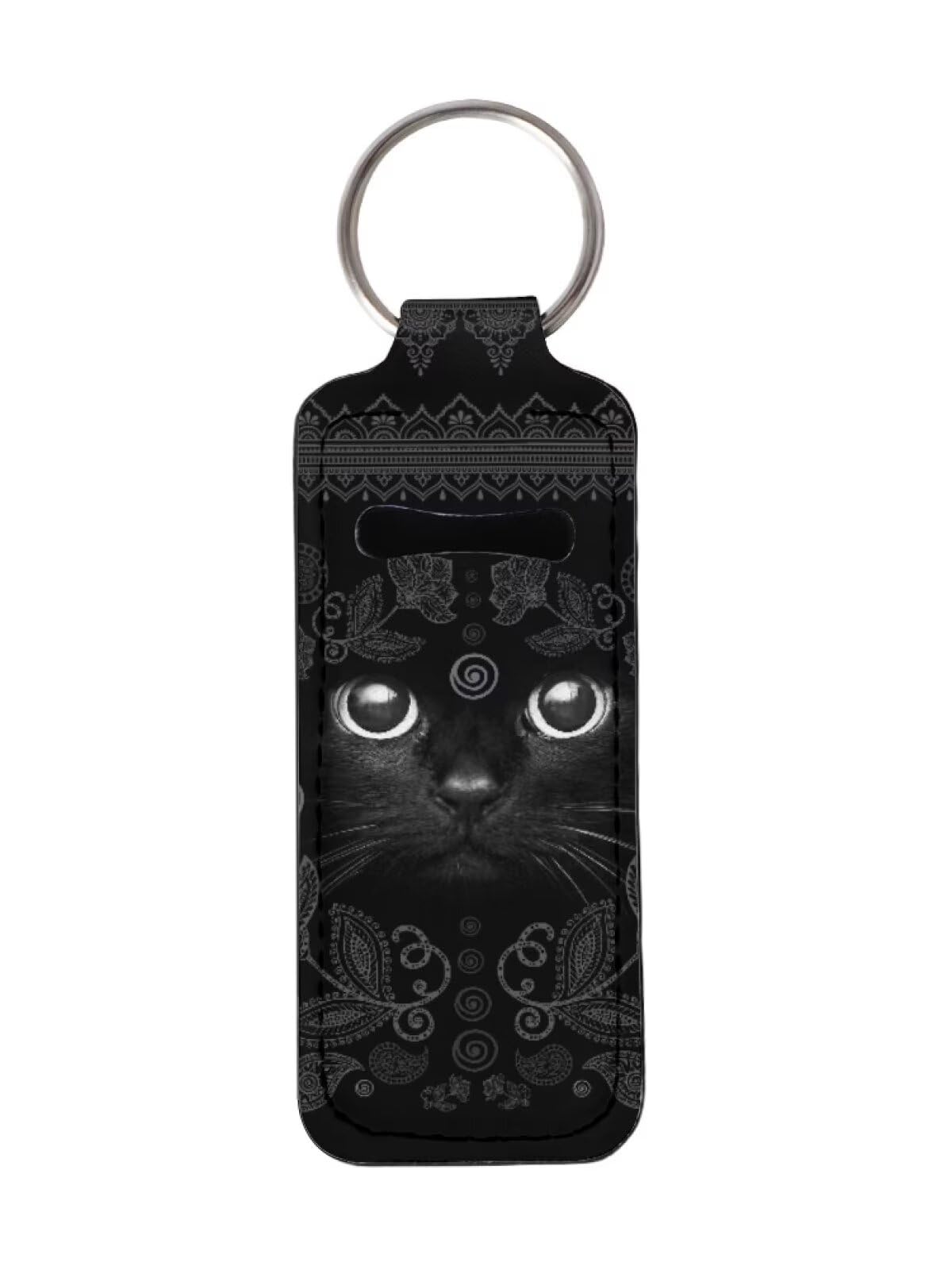 Gearider Boho Floral Cat Face Lipstick Holder Keychain - Compact Neoprene Lip Gloss Tube Case