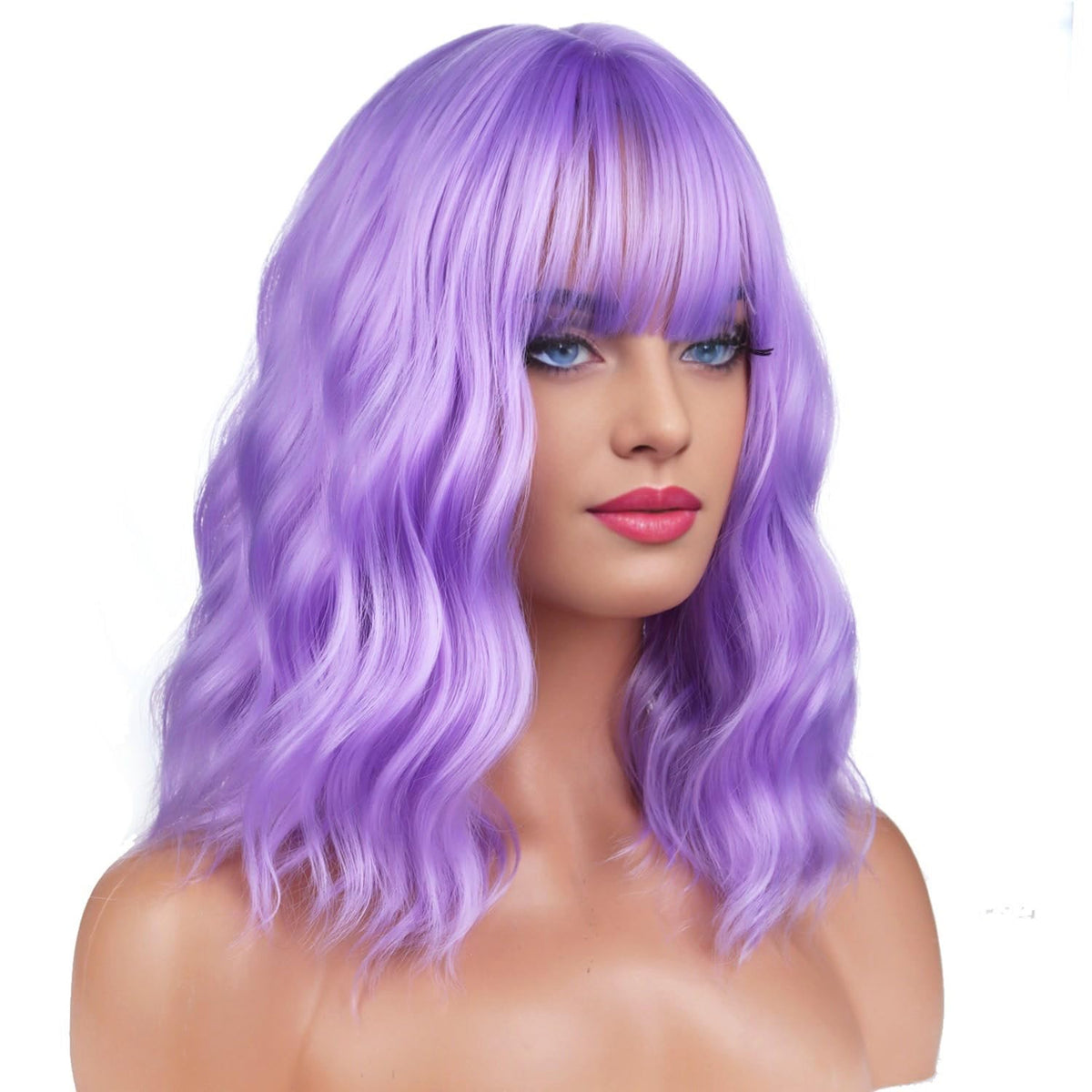 BERON 14&quot; Lavender Purple Short Curly Synthetic Wig with Bangs for Women and Girls