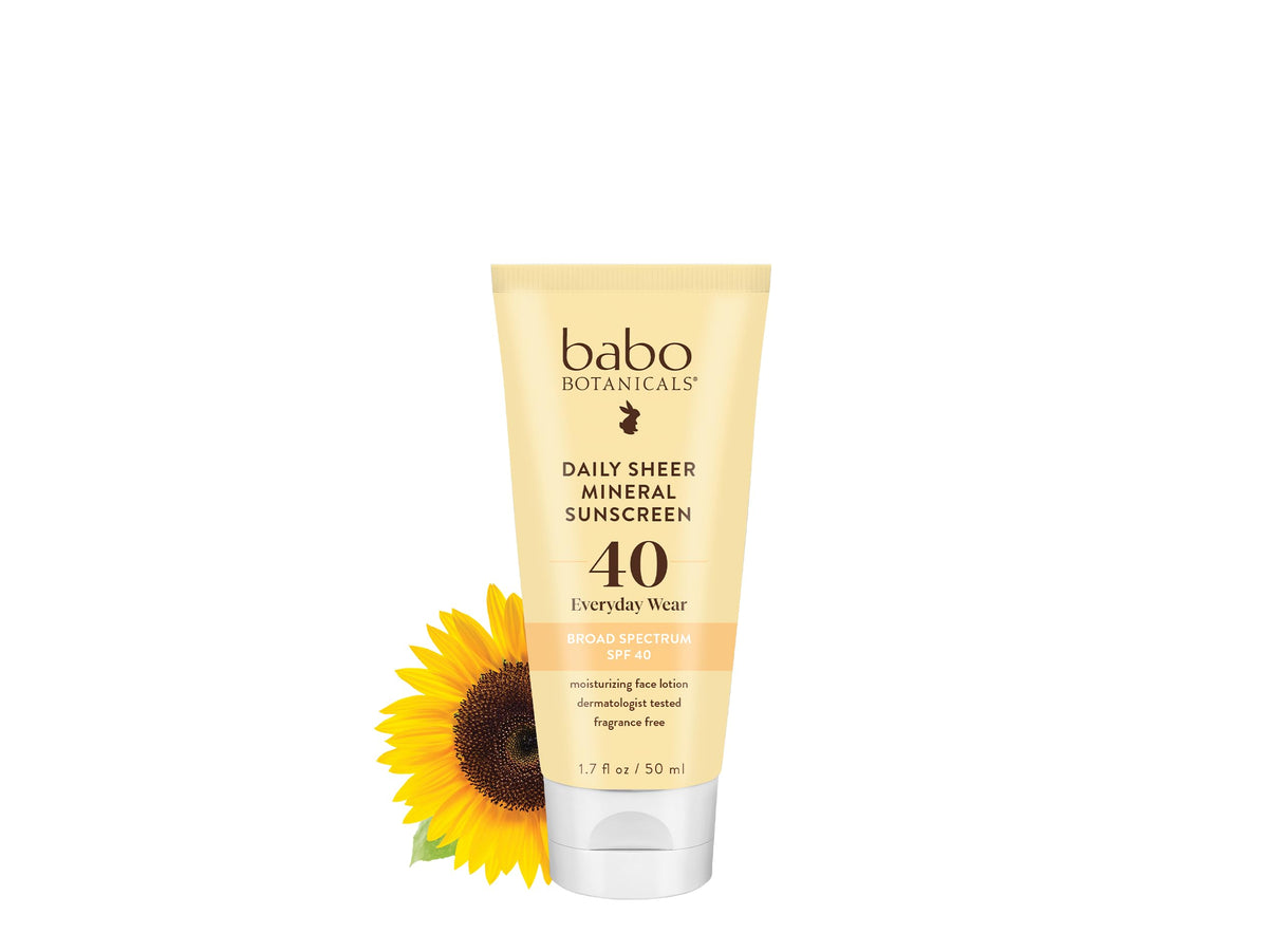 Babo Botanicals Daily Sheer Mineral Sunscreen Spf 40 - Fragrance Free, 70% Organic, 1.7 Fl