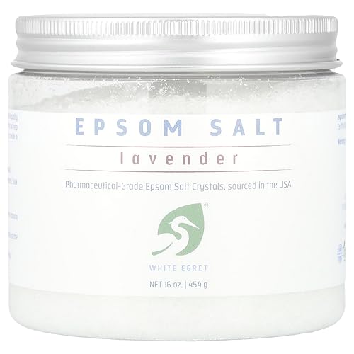 White Egret Lavender Epsom Salt, 16 Ounce - Relaxing Bath Soak, Aromatherapy Essential