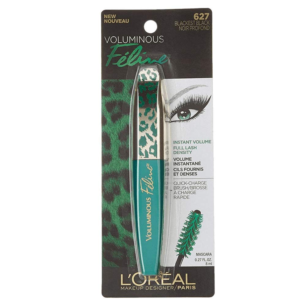 L'Oreal Paris Voluminous Feline Washable Mascara, Blackest Black, 0.27 Fl Oz