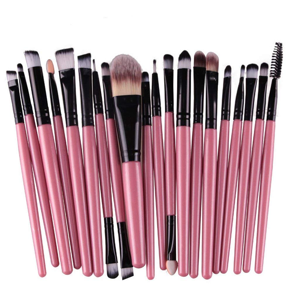 Kolight® 20Pcs Makeup Brush Set - Pink & Black, Nylon Foundation, Eyeliner, Eyeshadow Brushes