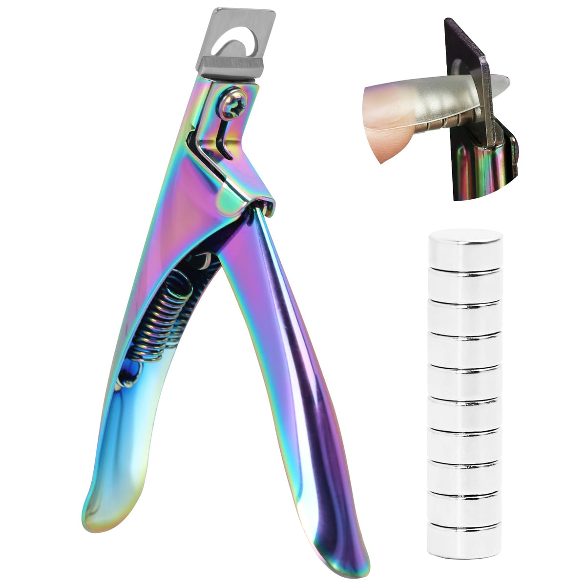 C12Rtive Iridescent Acrylic Nail Clipper With Magnets & 10Pcs Sizer For Salon/Home Nail Art