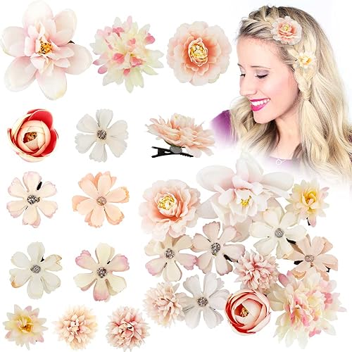 AHONEY 12 Pack Bohemian Yellow Flower Hair Clips for Women, Bridal & Beach Party Accessories