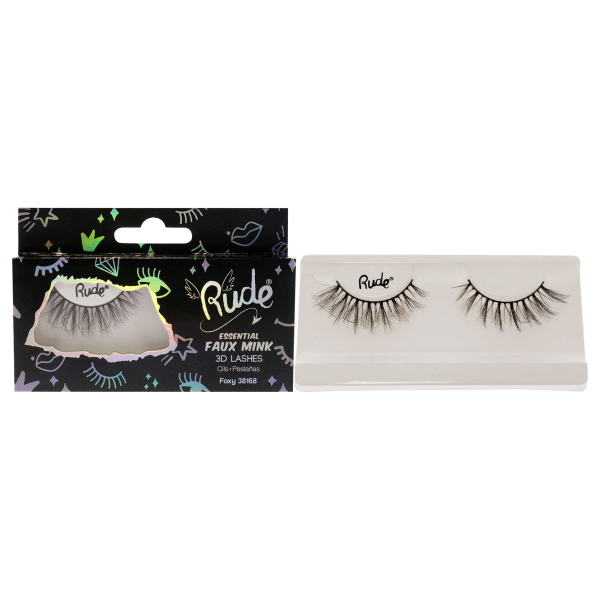 RUDE Faux Mink 3D Lashes - Foxy Pair, Black, Essential Lashes for Women - 1 Pc