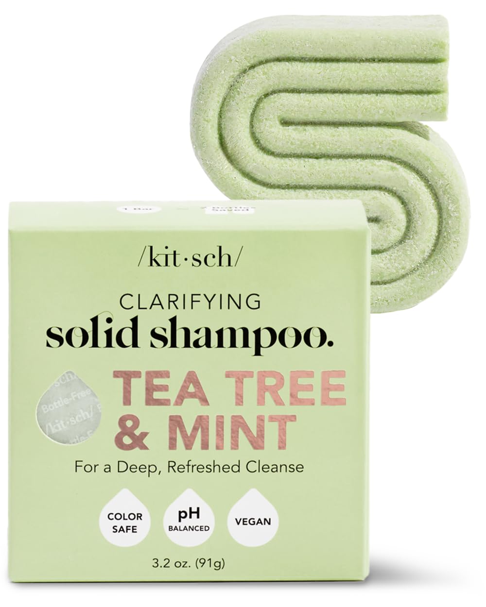 Kitsch Tea Tree & Mint Anti-Dandruff Shampoo Bar - Vegan, Natural, 3.2Oz For Itchy Scalp