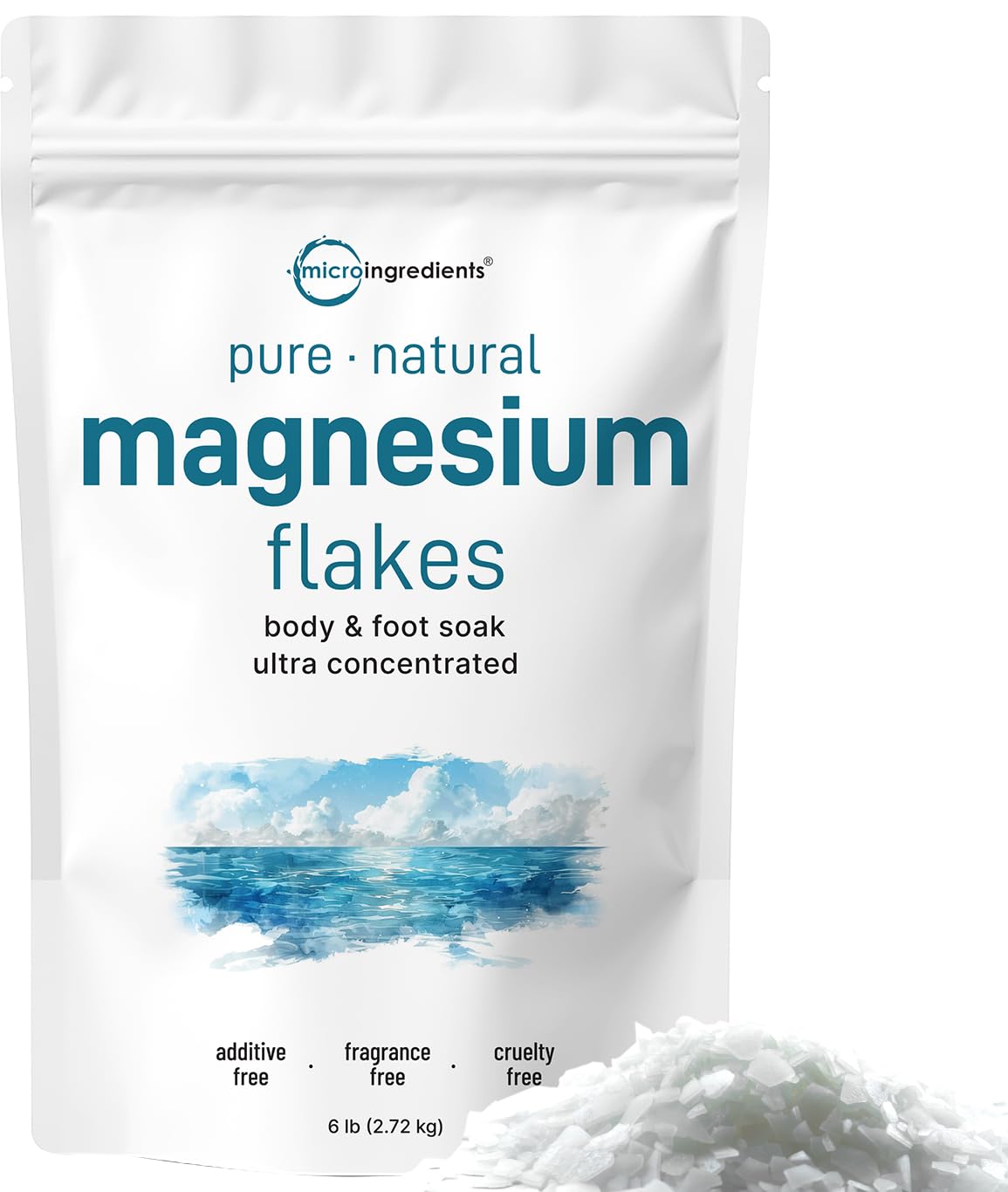 Micro Ingredients Magnesium Flakes 6Lbs - Epsom Salt Alternative For Relaxation & Skin Hydration