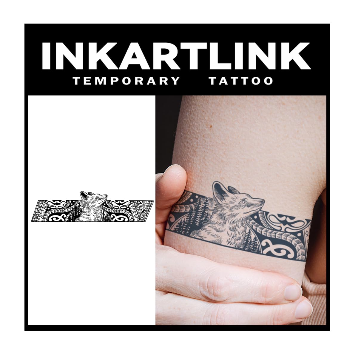 Inkartlink Fox Armlet Design Temporary Tattoo - Large, Waterproof, Realistic, Lasts 1-2 Weeks