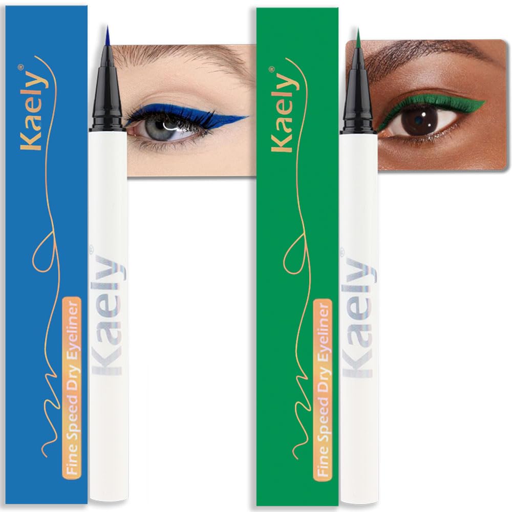 Evpct Waterproof Colored Eyeliner Set - 2 Pcs Blue & Dark Green, Long Lasting Liquid Liner