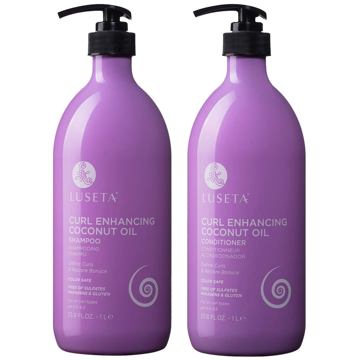 L Luseta Curly Hair Shampoo & Conditioner Set, 16.9 Fl Oz - Moisturizing, Color Safe, Sulf