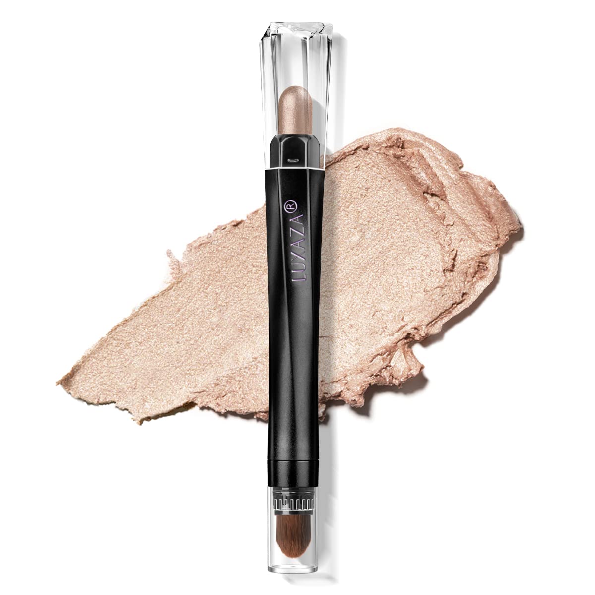 Luxaza Cream Eyeshadow Stick #138 Peachy Pearl Shimmer With Blending Brush, Waterproof & Long Lasting