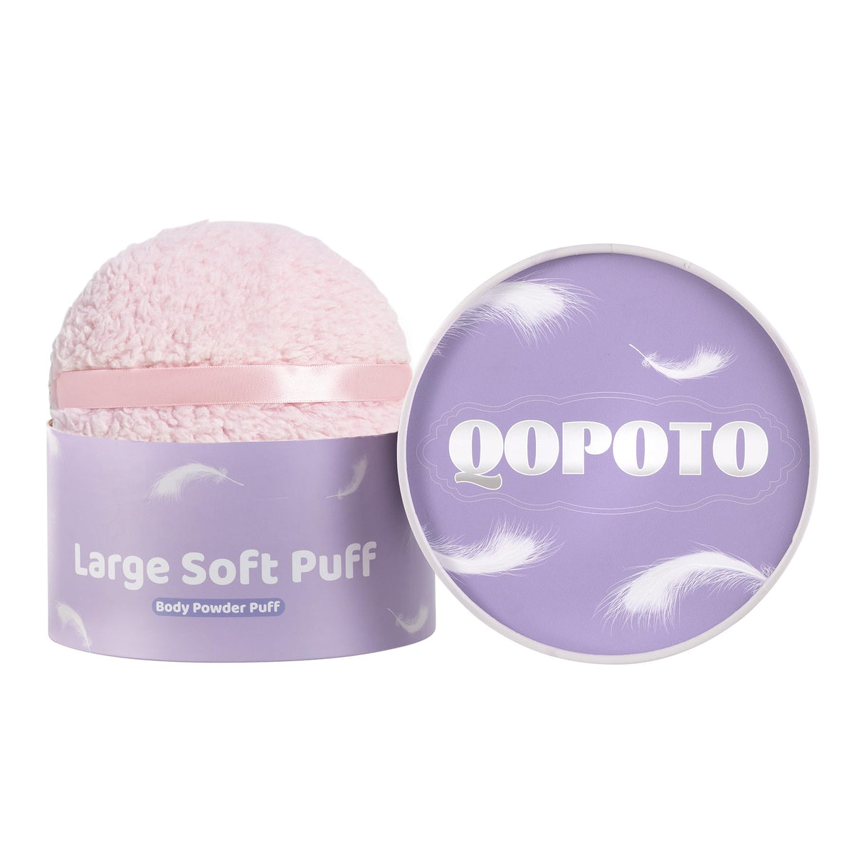 Qopoto Large Body Powder Puff For Dusting With Gorgeous Container - Purple, 1 Ounce