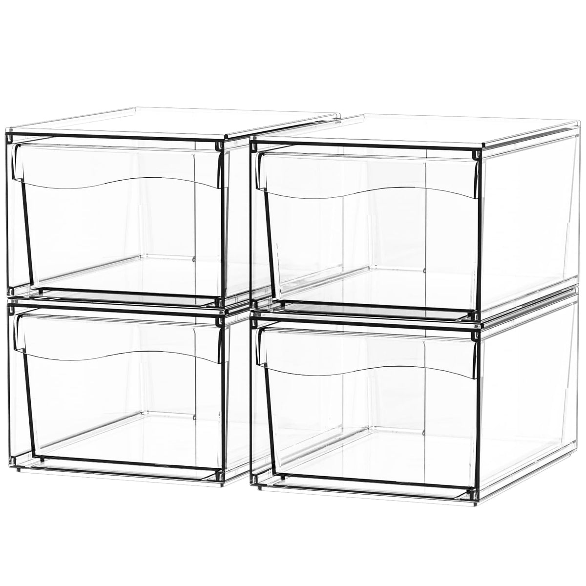 Cq Acrylic Clear Stackable Storage Bins - 4 Pack Acrylic Organizing Containers For Home & Bathroom