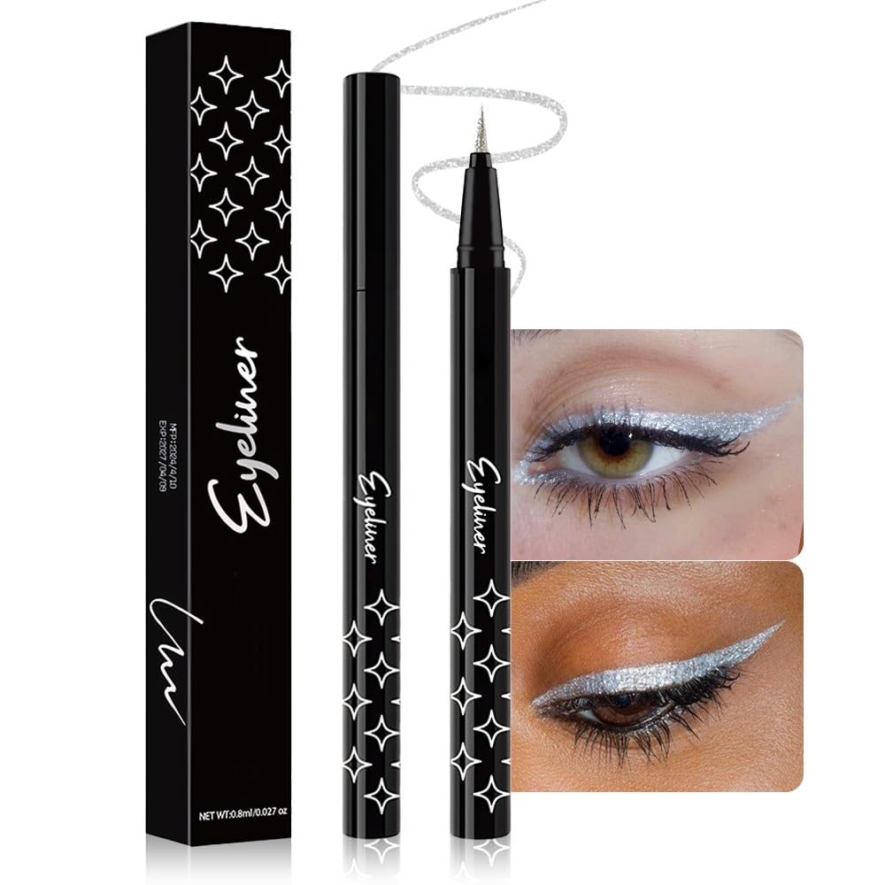 Evpct Silver Pearl Glitter Liquid Eyeliner Set - Waterproof, Smudge-Proof, Long Lasting