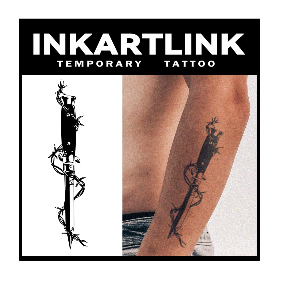 Inkartlink Semi Permanent Tattoo - Dagger Of Thorns, Waterproof, Realistic, Lasts 1-2 Weeks