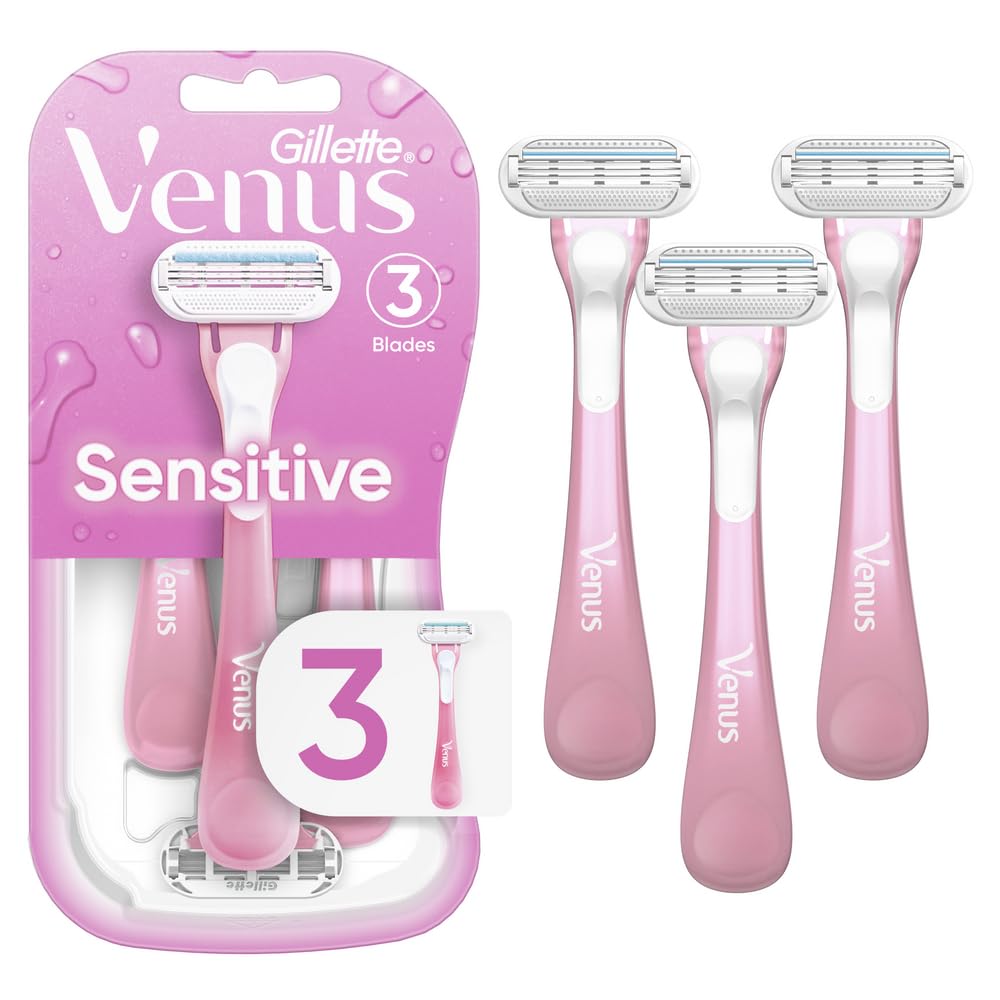 Gillette Venus Sensitive Women'S Disposable Razors - 3 Pack, Pink, Perfect For Sensitive Skin