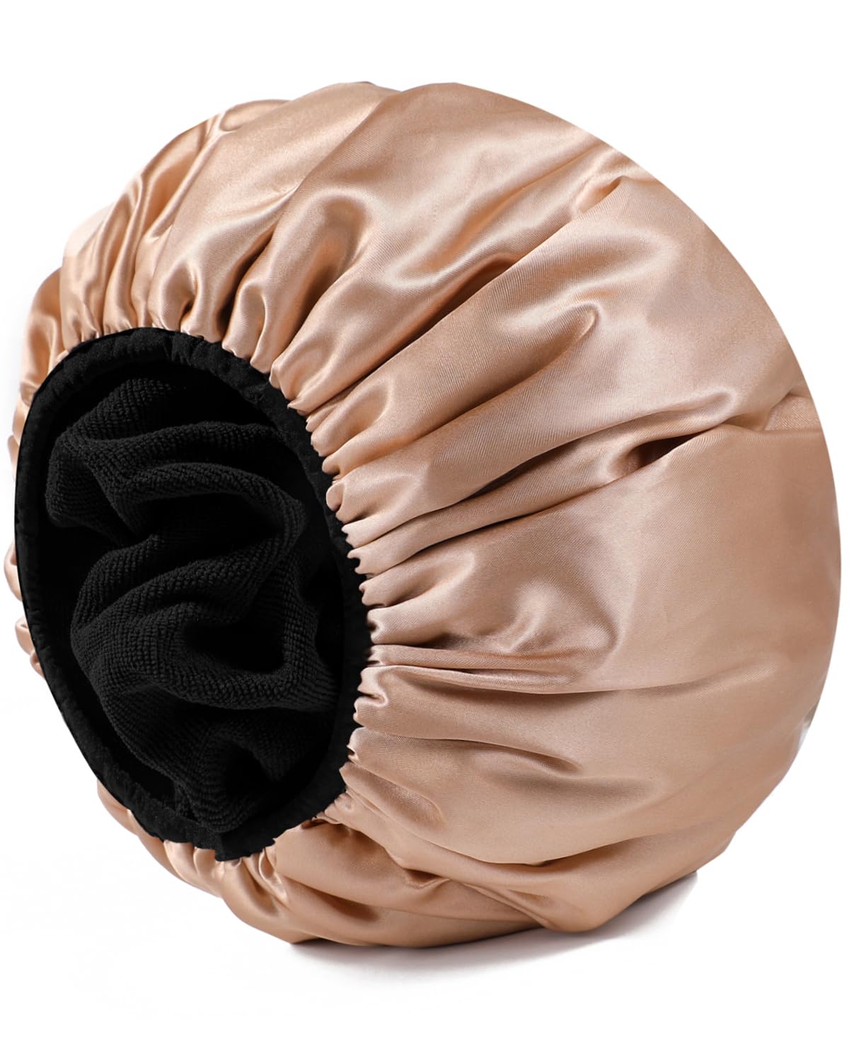 Yizijizi Waterproof Terry Lined Shower Cap - Large Reusable Cap For Long Thick Hair, Khaki