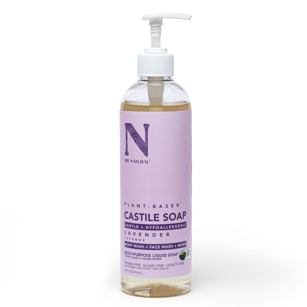 Dr. Natural Lavender Castile Soap, 16 Oz - Organic, Plant-Based, Sulfate & Paraben-Free