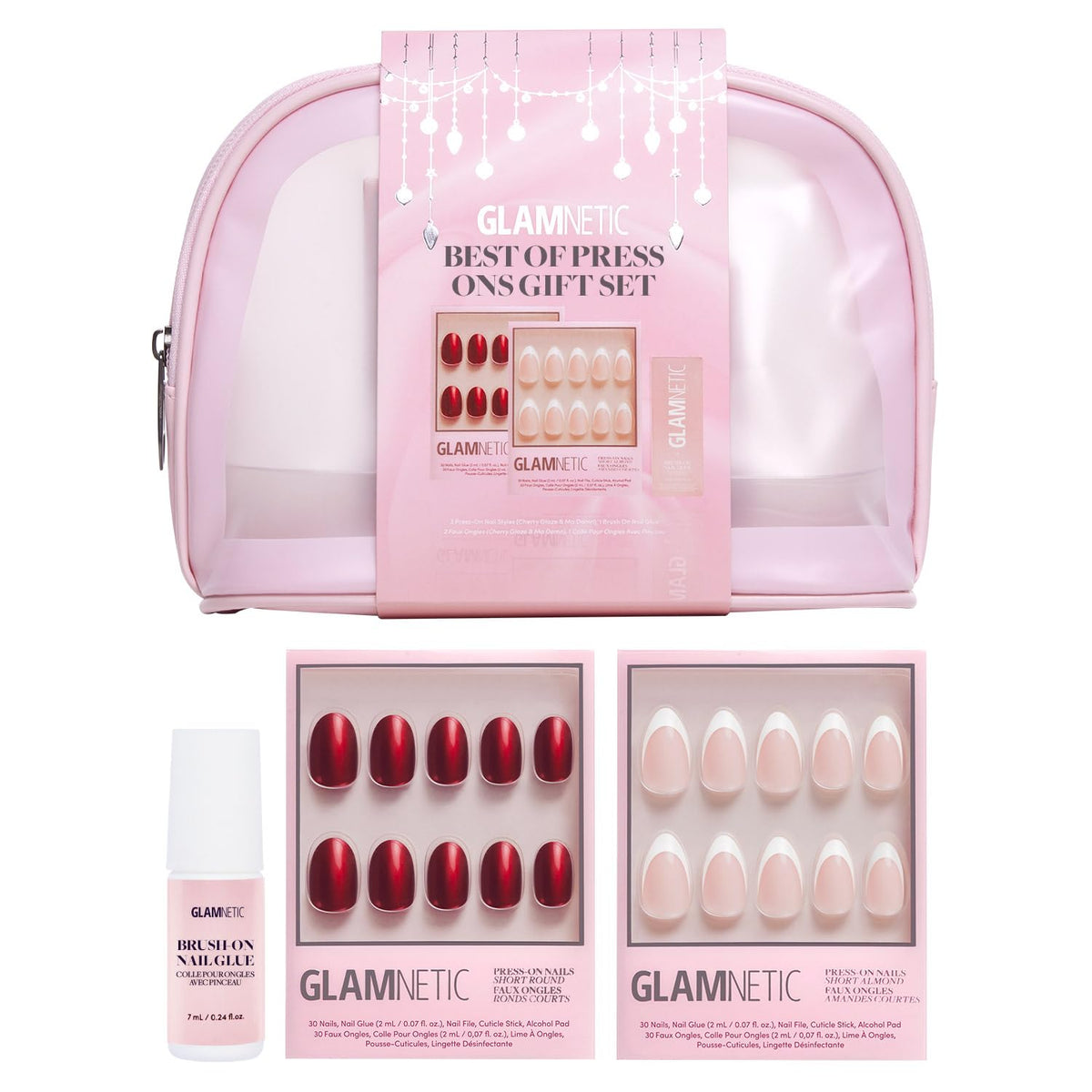 Glamnetic Press On Nails Gift Set - Cherry Glaze & Madamn, Nail Glue & Travel Pouch Included