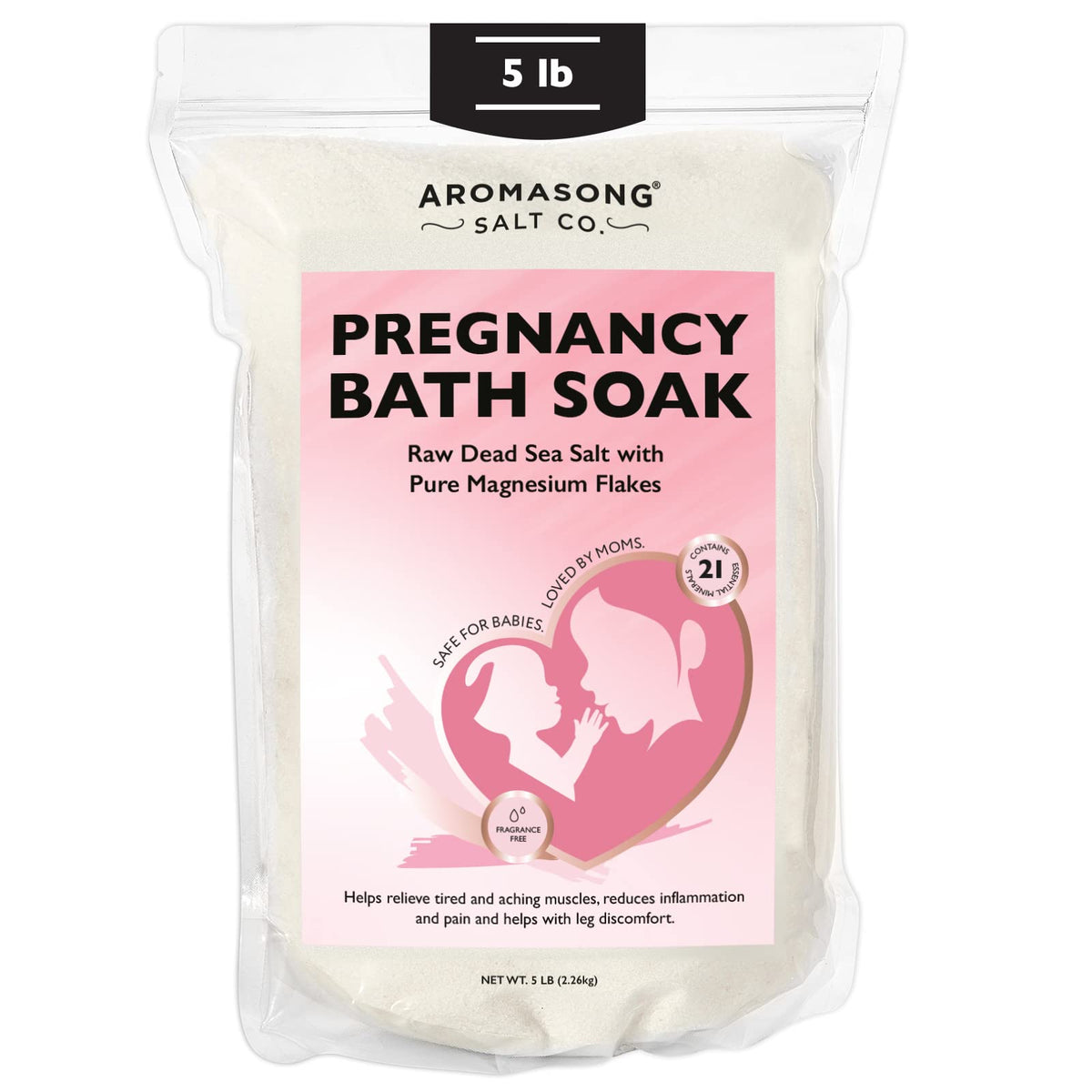 Aromasong Dead Sea Pregnancy Bath Soak 5 Lb - Unscented Magnesium Flakes For Muscle Relief