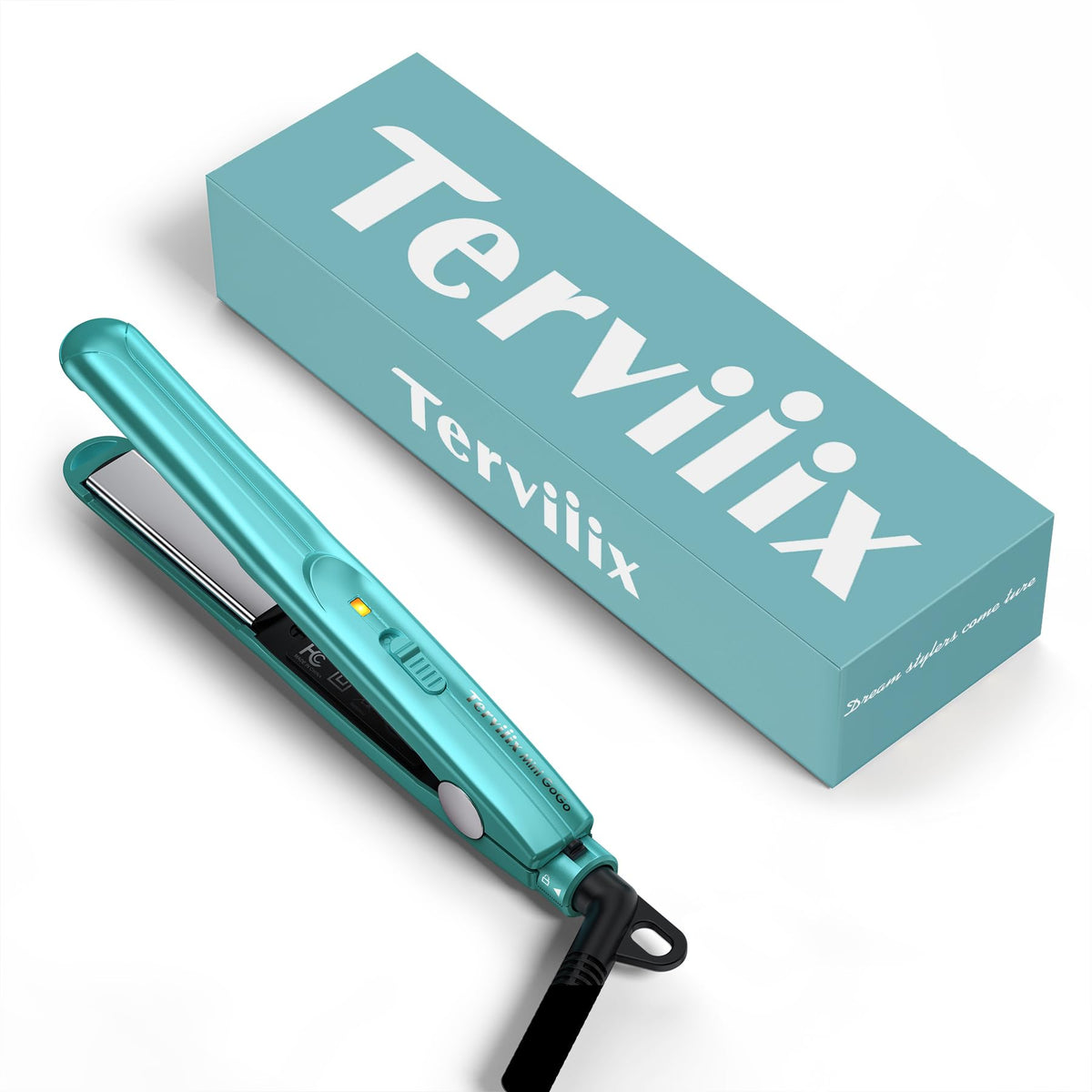 Terviiix Mini Flat Iron, 1/2'' Travel Hair Straightener, Dual Voltage, Cyan, Pouch Included