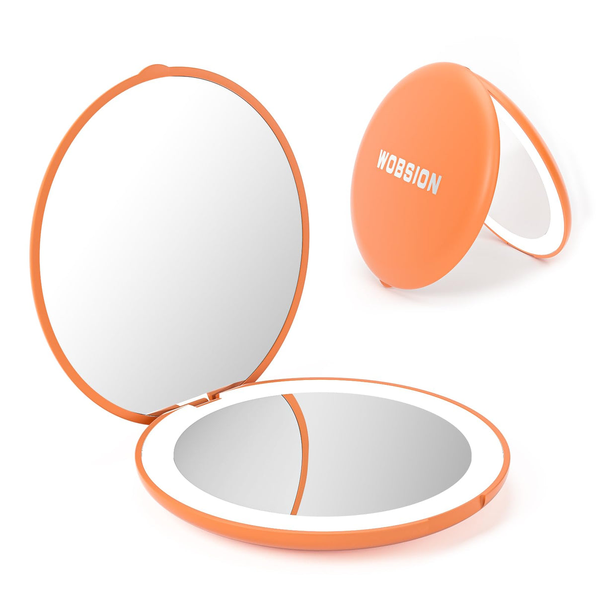 Wobsion Travel Makeup Mirror With Light, 1X/10X Compact Handheld, Orange, 3.5In For Pur