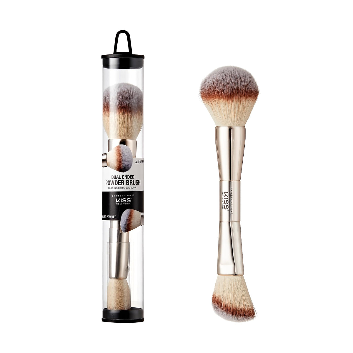 Kiss New York Dual Ended Powder Brush For Blush, Contour & Setting Powder - Animal Hair